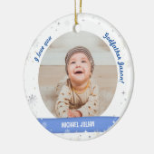 Modern 2 Foto's Baby Boy 1st Kerstvader Keramisch Ornament (Links)
