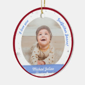 Modern 2 Foto's Baby Boy 1st Kerstvader Keramisch Ornament (Links)