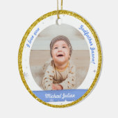 Modern 2 Foto's Baby Boy 1st Kerstvader Keramisch Ornament (Links)