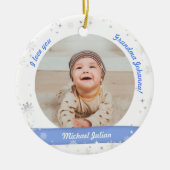 Modern 2 Foto's Baby Boy First Kerstoma Keramisch Ornament (Voorkant)