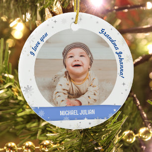 Modern 2 Foto's Baby Boy First Kerstoma Keramisch Ornament