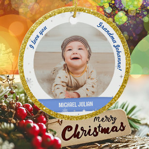 Modern 2 Foto's Baby Boy First Kerstoma Keramisch Ornament