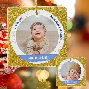 Modern 2 Foto's Baby Boy First Kerstoma Keramisch Ornament