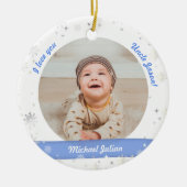 Modern 2 Foto's Baby Boy First Kerstoom Keramisch Ornament (Voorkant)