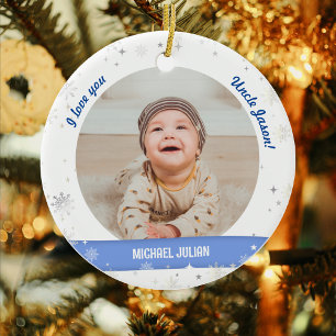 Modern 2 Foto's Baby Boy First Kerstoom Keramisch Ornament