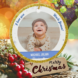 Modern 2 Foto's Baby Boy First Kerstoom Keramisch Ornament