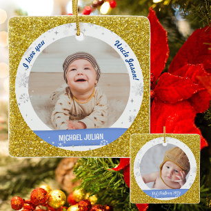 Modern 2 Foto's Baby Boy First Kerstoom Keramisch Ornament