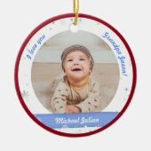 Modern 2 Foto's Baby Boy First Kerstopa Keramisch Ornament (Voorkant)