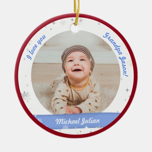 Modern 2 Foto's Baby Boy First Kerstopa Keramisch Ornament (Voorkant)
