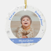 Modern 2 Foto's Baby Boy First Kerstopa Keramisch Ornament (Voorkant)