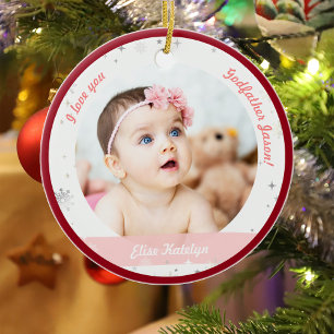Modern 2 Foto's Baby Girl 1e Kerstman Godfather Keramisch Ornament