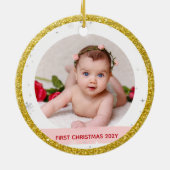 Modern 2 Foto's Baby Girl 1e Kerstman Godmoeder Keramisch Ornament (Achterkant)