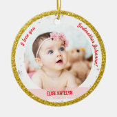 Modern 2 Foto's Baby Girl 1e Kerstman Godmoeder Keramisch Ornament (Voorkant)