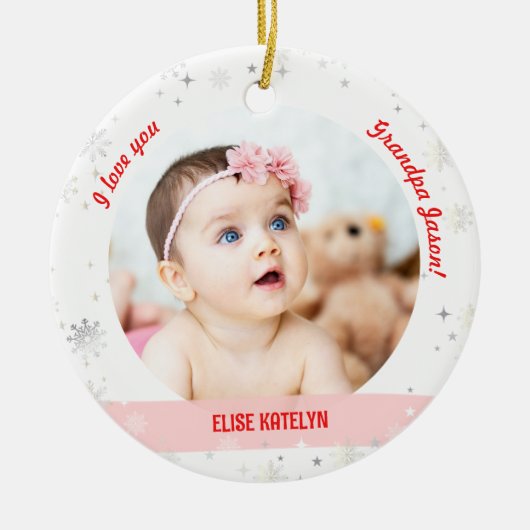 Modern 2 Foto's Baby Girl Eerste Kerstfeest Keramisch Ornament (Voorkant)