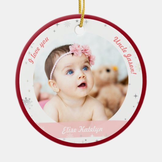 Modern 2 Foto's Baby Girl First Kerstoom Keramisch Ornament (Voorkant)