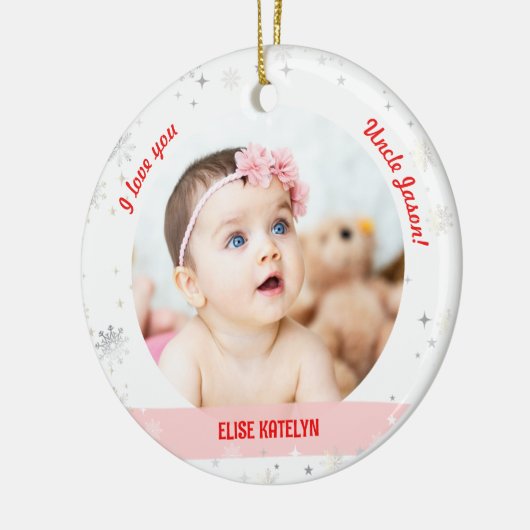 Modern 2 Foto's Baby Girl First Kerstoom Keramisch Ornament (Links)