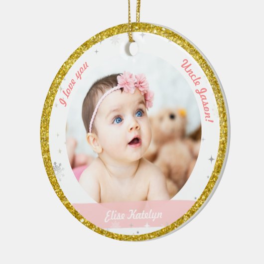 Modern 2 Foto's Baby Girl First Kerstoom Keramisch Ornament (Links)