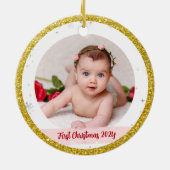 Modern 2 Foto's Baby Girl First Kerstoom Keramisch Ornament (Achterkant)