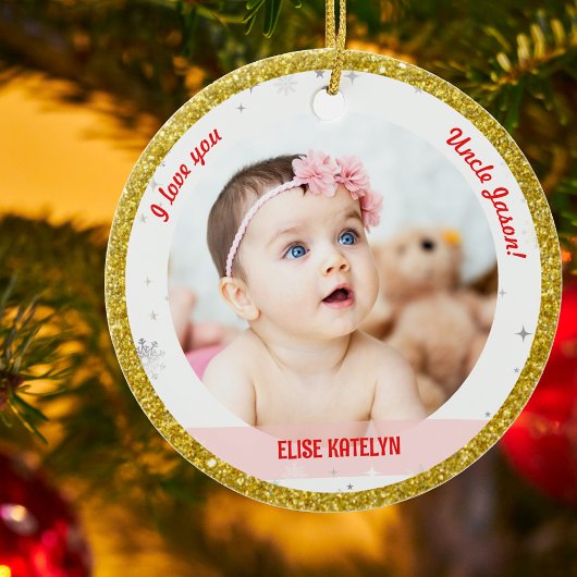 Modern 2 Foto's Baby Girl First Kerstoom Keramisch Ornament