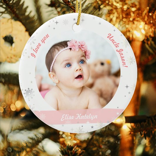 Modern 2 Foto's Baby Girl First Kerstoom Keramisch Ornament