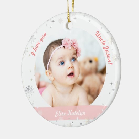 Modern 2 Foto's Baby Girl First Kerstoom Keramisch Ornament (Links)