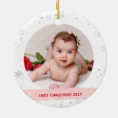 Modern 2 Foto's Baby Girl First Kerstoom Keramisch Ornament (Achterkant)