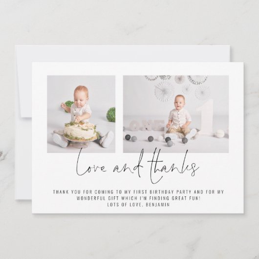 Modern 2 Foto's: Birthday Love and Bedankt Kaart (Voorkant)