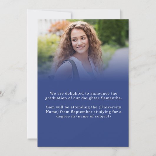 Modern 2 foto's Blauw Goud 2025 Afstuderen Aankondiging (Achterkant)