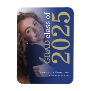 Modern 2 foto's Blauw Goud 2025 Afstuderen Magneet