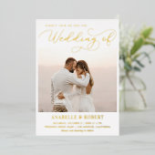 Modern 2 Foto's & Chique Script QR Code Bruiloft E Folie Uitnodiging (Staand Voorkant)