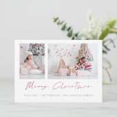 Modern 2 foto's Handschrift Script Vrolijk Kerstfe Feestdagenkaart (Staand voorkant)