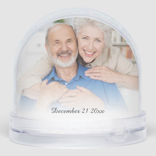 Modern 2 foto's Naam en datum bruiloft Jubileum Sneeuwbol (Achterkant)