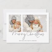 Modern 2 Foto's Script Koppel Vrolijk Kerstfeest Feestdagenkaart (Voorkant)
