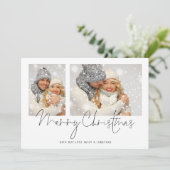 Modern 2 Foto's Script Koppel Vrolijk Kerstfeest Feestdagenkaart (Staand voorkant)