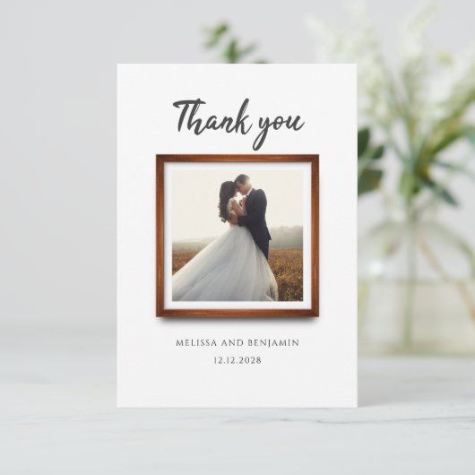 Modern 2 fotoscript bruiloft bedankkaart (Staand voorkant)