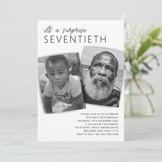 Modern 2 Fotoverrassingen 70e verjaardag Kaart (Staand voorkant)