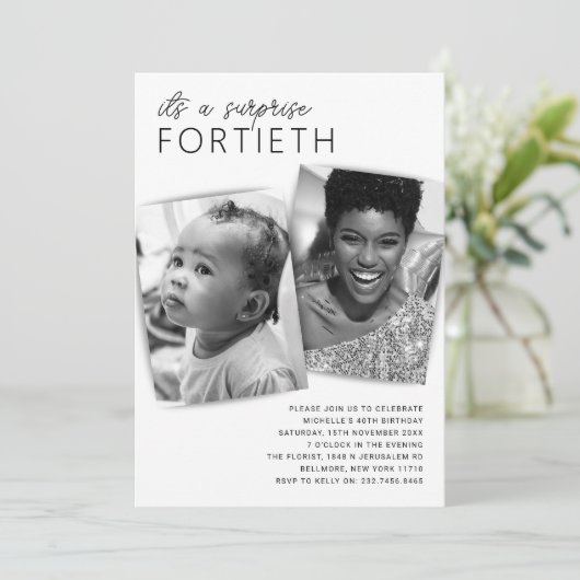 Modern 2 Fotoverrassingsfeest 40e verjaardag Kaart (Staand voorkant)