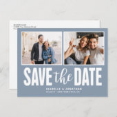 Modern 2 het Blauw van de Foto sparen de Datum Aankondigingskaart (Voorkant / Achterkant)