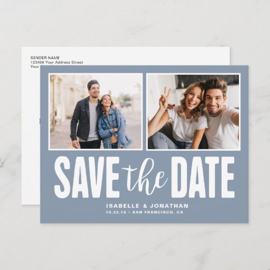 Modern 2 het Blauw van de Foto sparen de Datum Aankondigingskaart (Voorkant / Achterkant)