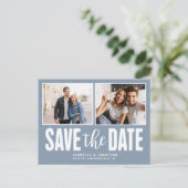 Modern 2 het Blauw van de Foto sparen de Datum Aankondigingskaart (Staand voorkant)