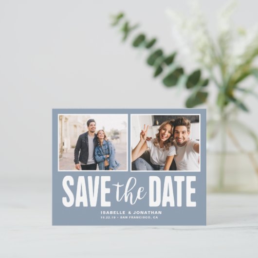 Modern 2 het Blauw van de Foto sparen de Datum Aankondigingskaart (Staand voorkant)