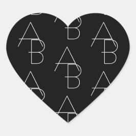 Modern 2 Initiaal Patroon | Zwart & Wit Hart Sticker