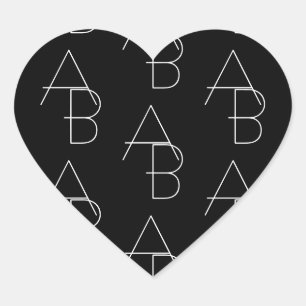 Modern 2 Initiaal Patroon   Zwart & Wit Hart Sticker