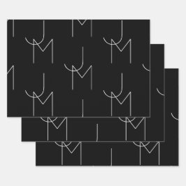 Modern 2 Initiaal Patroon | Zwart & Wit Inpakpapier Vel