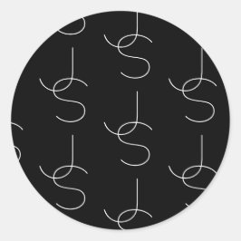 Modern 2 Initiaal Patroon | Zwart & Wit Ronde Sticker