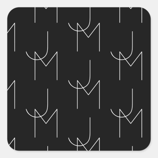 Modern 2 Initiaal Patroon | Zwart & Wit Vierkante Sticker (Voorkant)