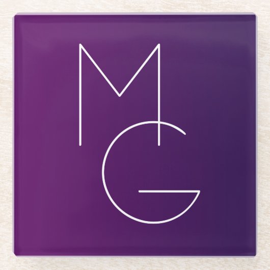 Modern 2 Initialen | Deep Paars subtle Ombre Glazen Onderzetter (Voorkant)
