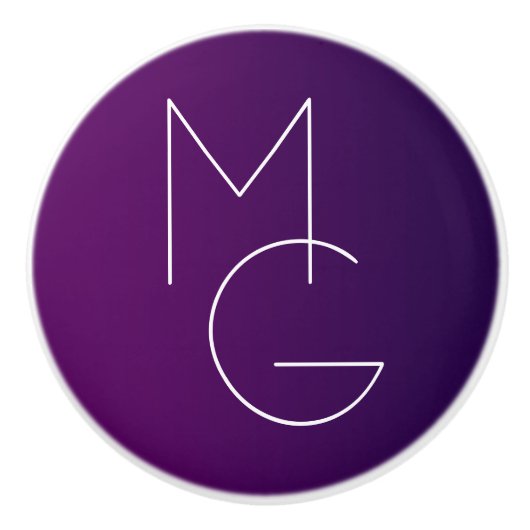 Modern 2 Initialen | Deep Paars subtle Ombre Keramische Knop (Voorkant)