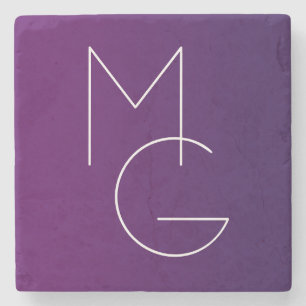 Modern 2 Initialen Deep Paars subtle Ombre Stenen Onderzetter