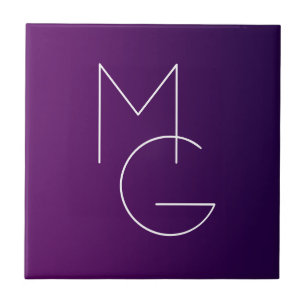 Modern 2 Initialen Deep Paars subtle Ombre Tegeltje